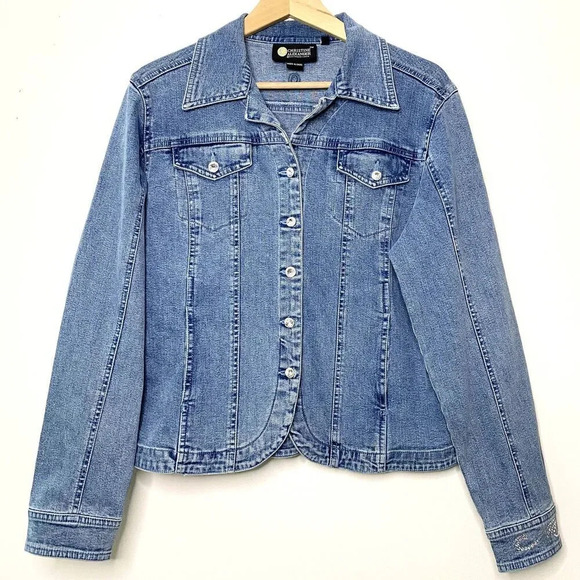Christine Alexander Denim Fitted Jean Jacket Swarovski Crystals Women's Medium - Picture 1 of 9
